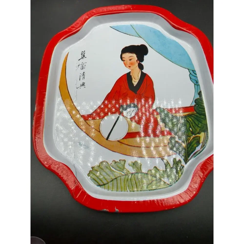Vintage 1982 Action Industries Chinese Chinoiserie Tin Trays Hong Kong Set 9